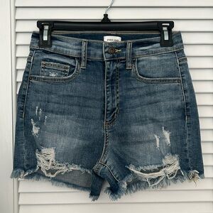 Sneak Peek distressed high rise jean shorts